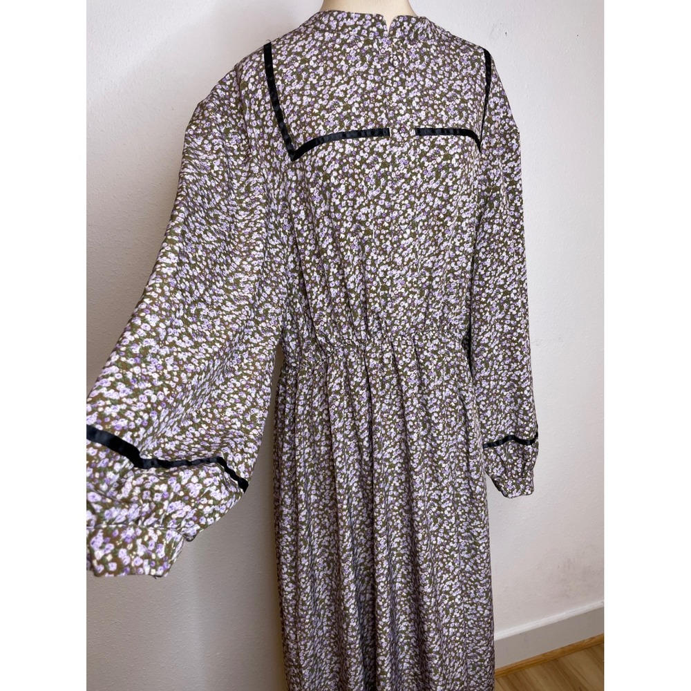 Women Maxi Dress Floral Cottagecore Prairie Ruffle XXL Purple Olive